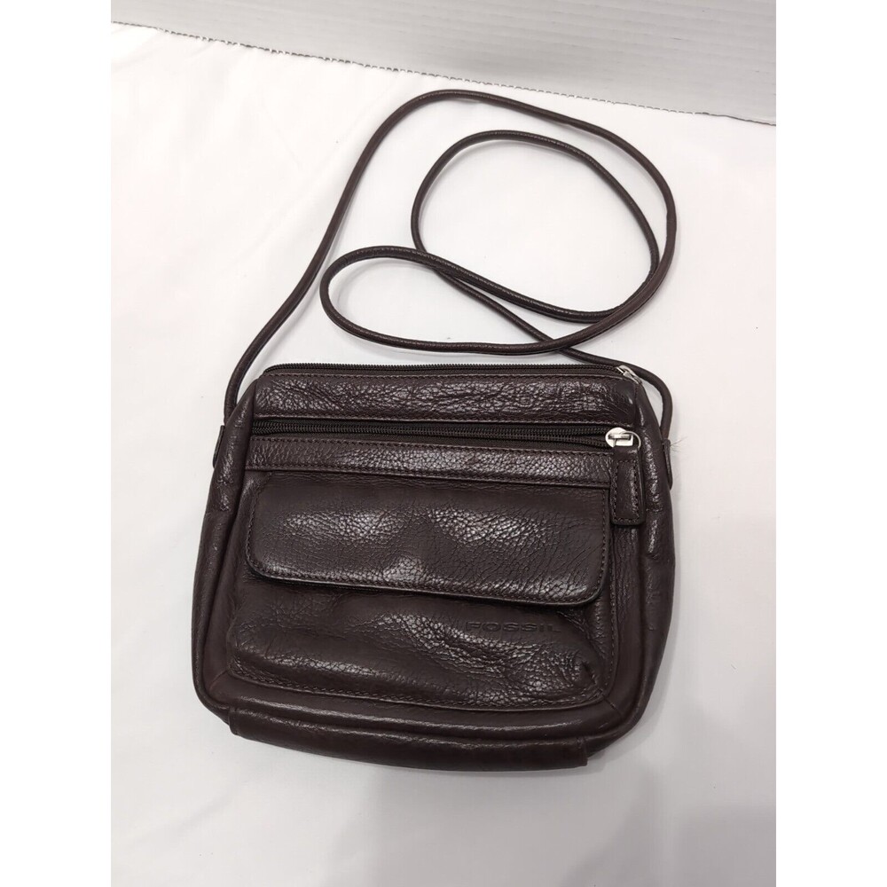 Fossil Brown Leather Crossbody Bag Purse Small Pebbled 7" x 8" X 2"